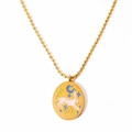 Collar de tarot con colgante ovalado de conejo y luna, chapado en oro de 18 quilates - Dorado