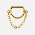 Golden D-shaped nose ring with elegant vertical chain detail in polished stainless steel - Style 1 / 1.2x8mm / Gold