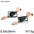 Rose gold titanium square leaf earrings with black teardrop pendant in 58x28mm size - Rose Gold-Black (KE87676-KFC)