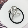 Minimalistisches silbernes Metall-Haargummi mit hochelastischem schwarzem Gummiband - Silber