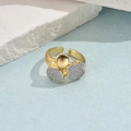 Two-tone plated drop ring in gold finish with sparkling pavé clover accents - Clover Round Combination Rhinestone Style (JZ0050-2)