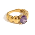 18K goud vergulde roestvrijstalen ring met bubbelband en ovale paarse kristalsteen - US 6 / Goud met paarse steen