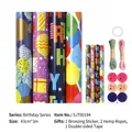 Papel de regalo de cumpleaños infantil con motivos de globos y lunares de colores - Juego 1 (4 Rollos de Papel + Pegatinas + Cuerda + Cinta de Doble Cara)