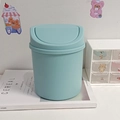 Mint green mini desktop trash can with swing lid on white table with cute stickers - Blue / Single Item