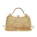 Luxurious gold rhinestone evening clutch bag with fringe tassels and chain strap - Gold