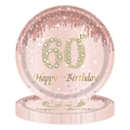 Rosa und Roségoldene Pappteller zum 60. Geburtstag mit Glitzerrand Einweggeschirr - 60. Geburtstag Große Teller