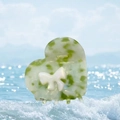Green marble acetate heart hair claw with white bow detail against beach background - Green Floral Colorful Heart Bow Claw (Approx. 7cm)