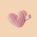 Pink velvet heart-shaped hair clip for girls with a ribbon-wrapped metal duckbill clip - Light Pink