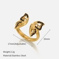 Verstelbare gouden vlinderring van roestvrij staal met zwarte strassteentjes, 16-17 mm - Verstelbaar Open / Goud