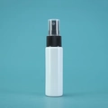 White perfume spray bottle with black pump head and transparent cap on blue background - 30ML Slim / Porcelain White Bottle Black Spray