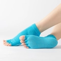 Bright blue toeless five-toe yoga socks with white non-slip silicone dots on sole - One Size / Open Toe-Solid Sky Blue