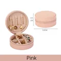 Portagioie rotondo in pelle PU rosa con chiusura a zip e interno in velluto - Grana incrociata / Rosa