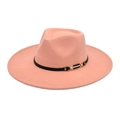 Pink wool felt fedora hat with black band and gold buckle on a white background - M (56-58cm) / Dusty Pink