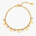 Adjustable golden stainless steel butterfly bracelet with colorful zircon charms for women - Gold White Zircon