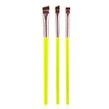 Flat angled eyeliner and eyebrow brush set with neon green handles and rose gold ferrule - 3Pcs Neon Green Gold Set