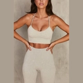 Damen Nahtloses Yoga-Set Stone Wash mit Spaghettiträger-BH und High-Waist-Sportleggings - S / Cremeweißer BH