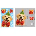 Christmas Golden Retriever window decal size guide with gift box and snowflake dimensions - Golden Retriever with Gift Box Style (BQ620)