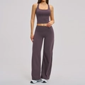 Completo yoga 2 pezzi da donna in malva scuro con canotta a scollo quadrato e pantaloni a vita alta - S / Viola Melanzana