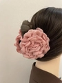 Dusty pink fabric rose hair claw clip for elegant updo hairstyles on a female model - 12cm / Lotus root pink