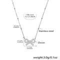 Collana in acciaio inossidabile argento con ciondolo a fiocco in zircone e catena a sfere - P820-Stile Farfalla Acciaio / 40+5cm