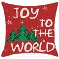 Red Christmas pillowcase with Joy to the World text and green trees on linen fabric - 45x45CM (No Core) / LYD369-2 Red Joy to the World