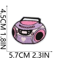 Detailed view of pink and purple radio embroidery patch with dimensions 5.7cm by 4.5cm - Vintage Radio