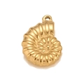 Polished 18K gold plated conch shell pendant with spiral texture and top ring - Gold
