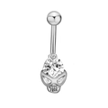 Silver skull navel ring made of stainless steel with a clear zircon stone inlay - Steel Skull-JE0045