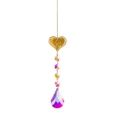 Golden hollow heart garden wind chime with colorful octagonal beads and crystal pendant - Heart