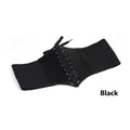 Plus size black elastic corset belt with stylish criss-cross lacing and metal eyelets - 65cm / Black