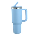 Light blue 40oz stainless steel insulated travel mug with handle and straw - Light Blue Spray Plastic|1200ml