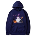 Felpa con cappuccio Halloween blu navy con fantasma dei cartoni e zucca stampata - S / Blu navy