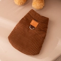 Winter warm brown corduroy dog vest with metal D-ring leash attachment and teddy patch - Thick Corduroy Brown / S (Recommended weight 1.5-2.5kg)