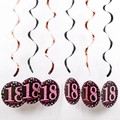 Decorazioni per 18 compleanno in oro rosa e nero con spirali e pendenti per feste - Età 18 Spirale Singola Oro Rosa
