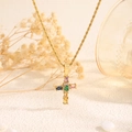 Golden twist chain necklace with a colorful gemstone cross pendant for women - Style 6-Multi-color Gemstone Retro
