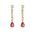 Detail of 18K gold plated tassel earrings with red teardrop stones and white zircon - Gold with Red Gem (42593)