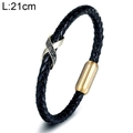 Bracciale 21cm in pelle intrecciata nera con ciondolo infinito dorato e chiusura - Oro