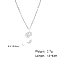 Detail view of daisy pendant dimensions 9.5x18.6mm with silver chain measurements - Steel Color Chrysanthemum