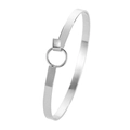 Minimalist silver metal cuff bracelet featuring a flat band and round ring buckle clasp - Flat Hoop / White K/Silver