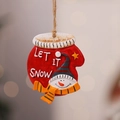 Détail d'un gant en résine rouge avec bonhomme de neige et texte Let It Snow - Style 3 (Gant de bonhomme de neige)