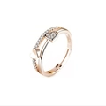 Elegant rose gold double-layered heart ring with sparkling crystal pave setting - Double Heart Rhinestone / Rose Gold-J55