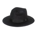 Classic black wool felt fedora hat with elegant ribbon band for men and women - M (56-58cm) / Black