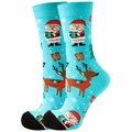 Hellblaue Weihnachtssocken mit Motiven von Weihnachtsmann, Rentier und festlichen Bäumen - 37-44 / Blau Weihnachtsmann