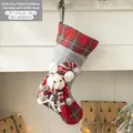 Grey felt Christmas stocking with polar bear doll and red plaid details, 42cm height - Red & Grey Plaid White Bear (AGWZ15-6)