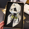 Elegant floral silk scarf in a luxury black gift box with a cream base and black flower print - FJ922-2 White