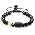 Detail of braided black obsidian bead bracelet featuring a Sagittarius zodiac sign bead - Sagittarius