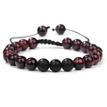 Adjustable tiger eye beaded bracelet with matte black beads and braided cord - Red Tiger Eye + 3 Matte Beads