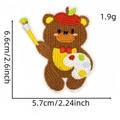 Cute brown bear painter embroidery patch with red beret and palette, 6.6cm height - 16#