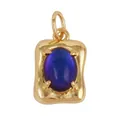 Rectangle gold pendant with micro-paved oval blue-purple opal stone for jewelry making - L229117-Blue Gold