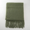 Olive green mohair scarf for women with tassels and soft thick cashmere-like texture - Army Green